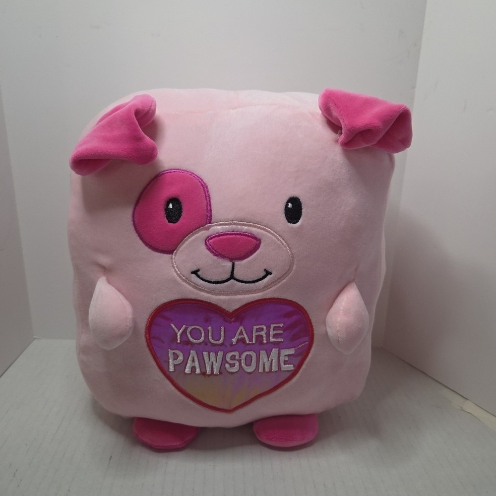 You are Pawsome Pink Puppy Dog Square Shaped Squish Stuffed Plush Toy